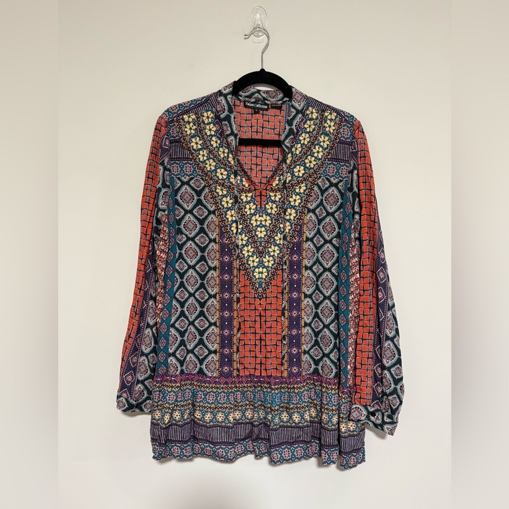 Tolani Collection Multicolor Bohemian Print Women's Tunic Top Size Large